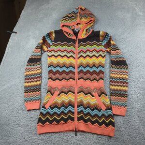 Missoni Target Hoodie Womens XL Multicolor Chevron Knit Zip Up Slim Fit Long